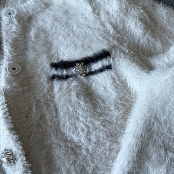 J. Crew White Fuzzy Cardigan with Crystal Accents - Picture 2 of 5